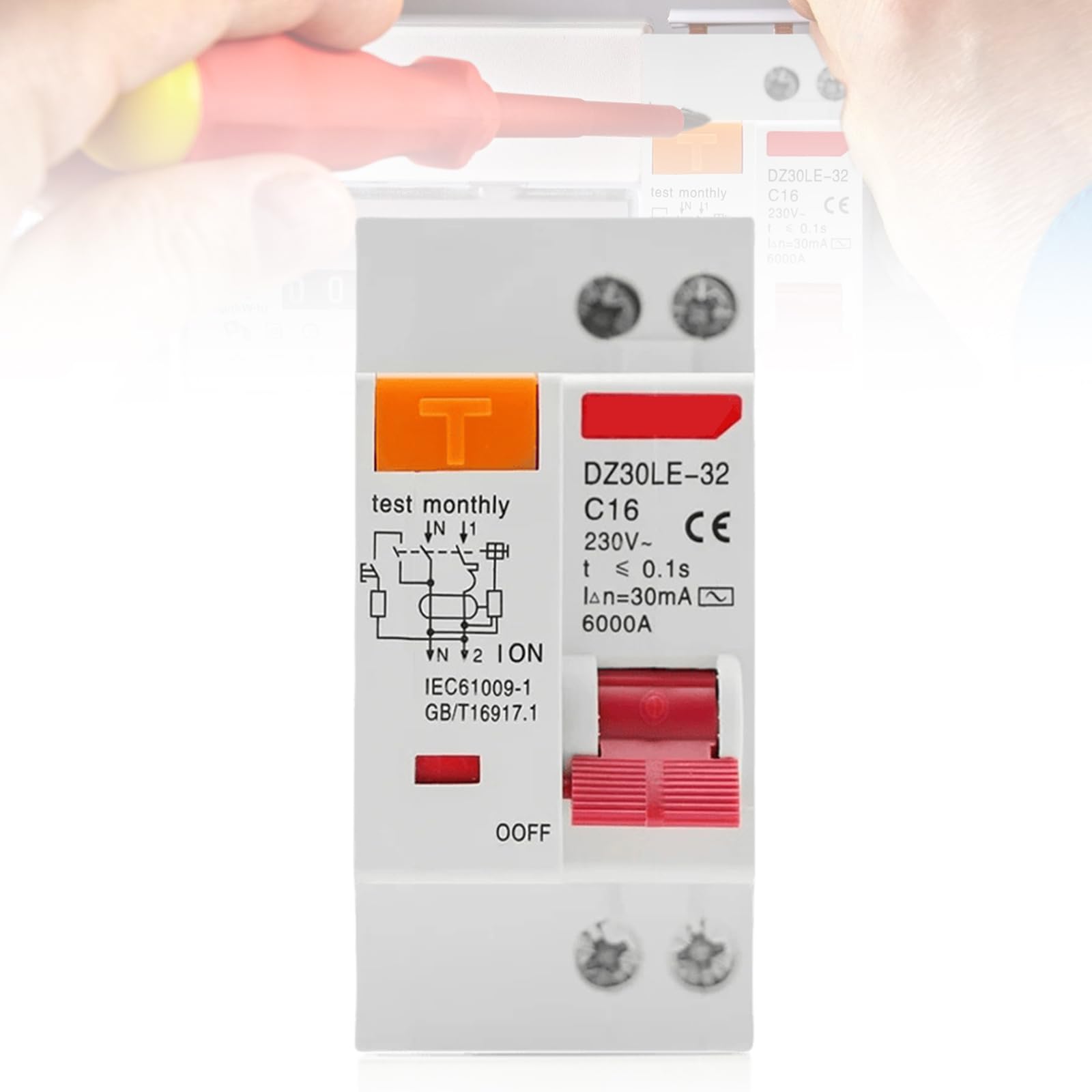 Disjoncteur Fi 16 A, AC 230 V 30 mA Disjoncteur différentiel, rail chapeau, protection contre les surcharges, disjoncteur différentiel, interrupteur FI/LS