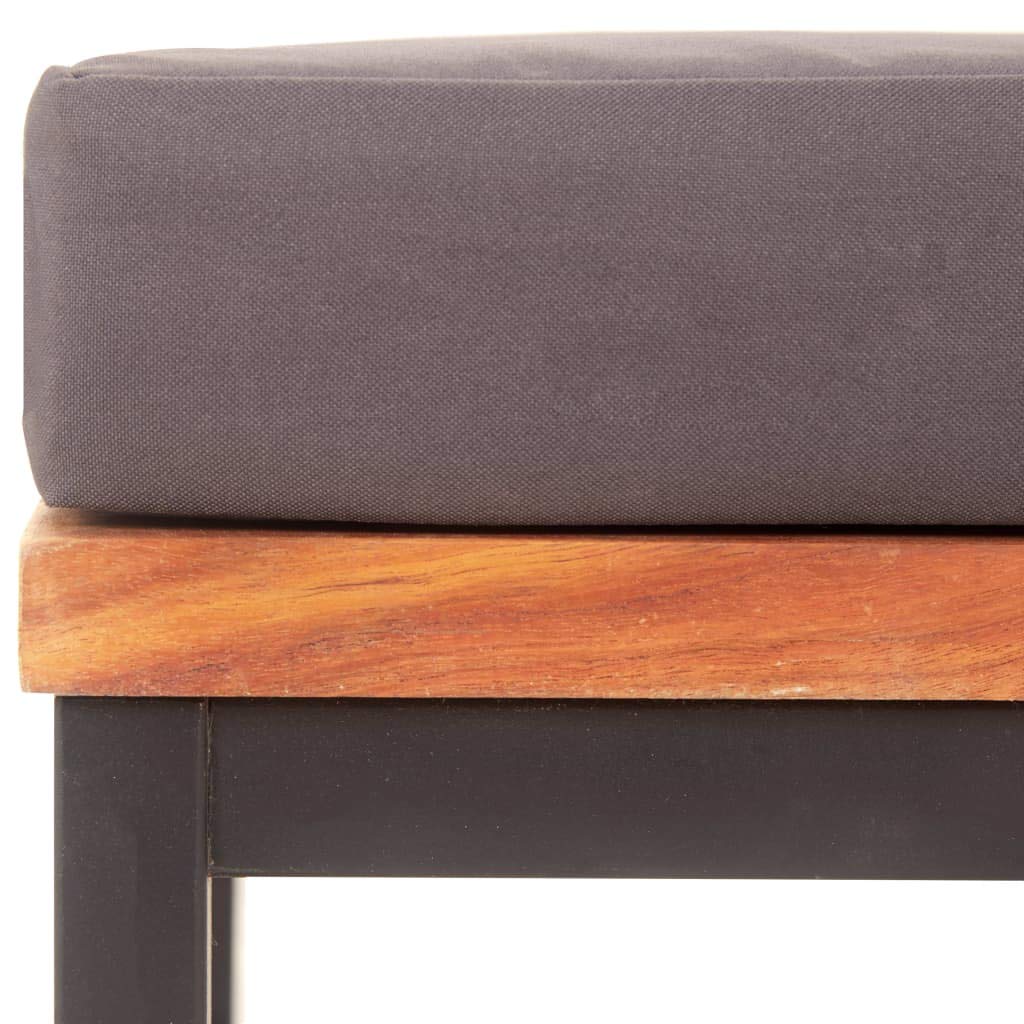 Reposapiés con cojín de 66 x 66 x 36 cm, reposapiés de madera de acacia maciza, reposapiés gris oscuro con estructura de acero pulverizado, reposapiés decorativo como adicional