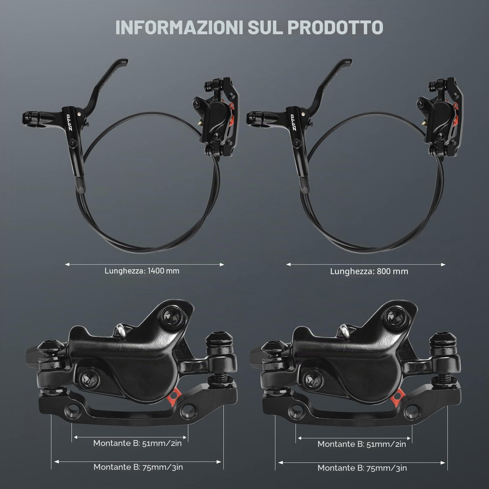 Set di Freni idraulici MTB a Disco, Kit con Rotore 160mm, Anteriore 80CM Posteriore 140CM Olio Bicicletta in Lega di Alluminio