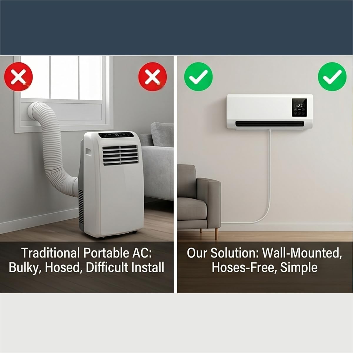 Aire Acondicionado - Elemento de Diseño Minimalista para el Hogar, Ahorro de Espacio, Montaje Rápido, Ideal para las 4 Estaciones