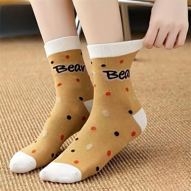 SoxLife Cotton Blend Women Calf Length Cute Socks Odour Free | Set of 5 (Brown Bear) - Image 2 thumbnail