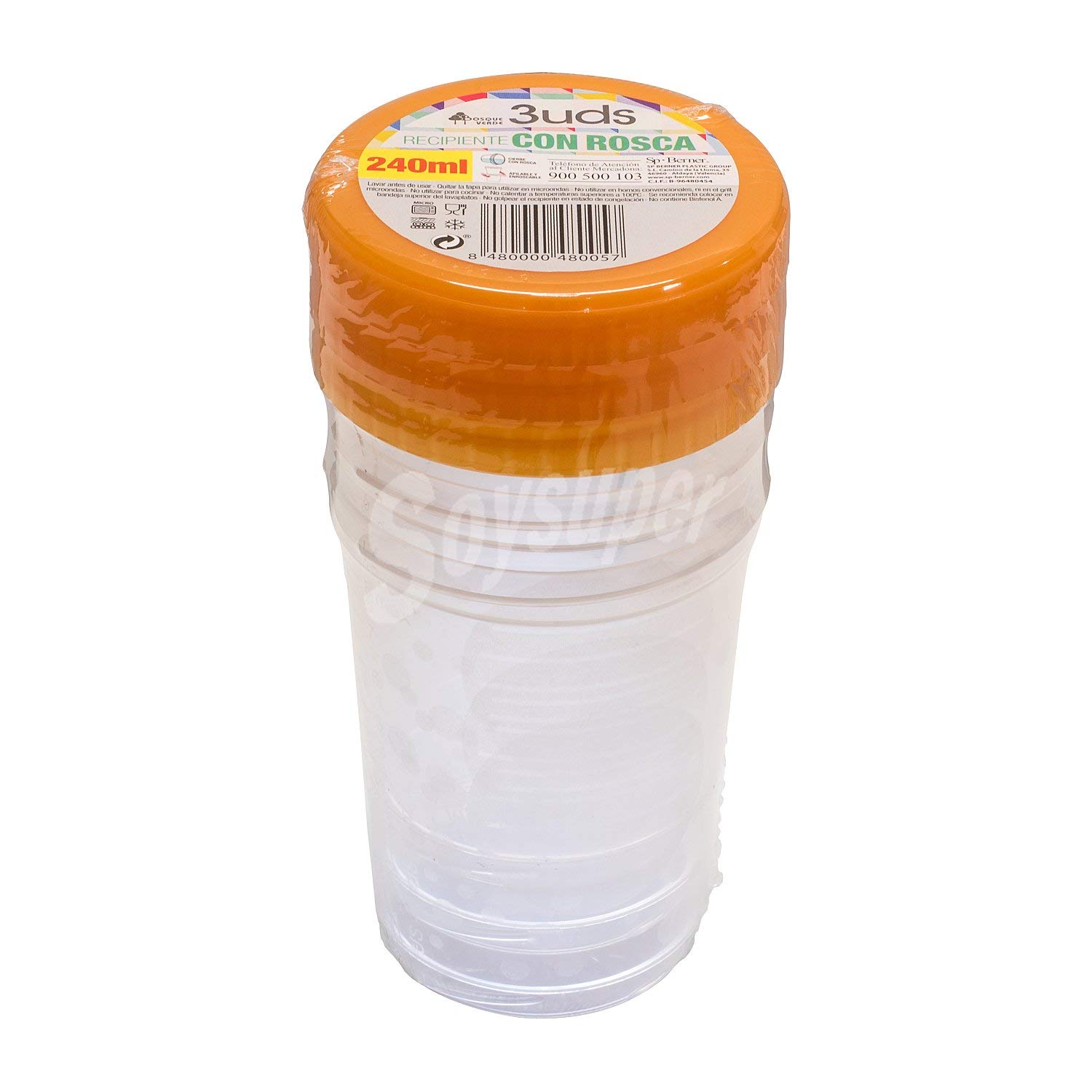 SP Berner ? Food and Liquids Container 240 ml Round with Thread, BPA ? Pack of 3