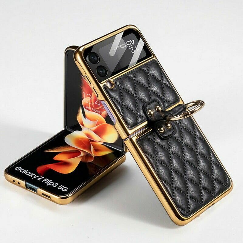 Étui Galaxy Z Flip 7 FE de luxe en cuir noir avec finitions haute résistance