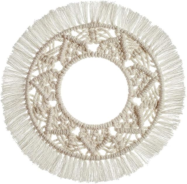 URMAGIC Round Boho Macrame Tapestry,Macrame Wall Hanging,Circle Wall Hanging Tapestry,Wall Hanging Tassel,Round Boho Wall Art Decor,Macrame Handmade Tapestry Vintage Cotton Wall Hanging(Round)