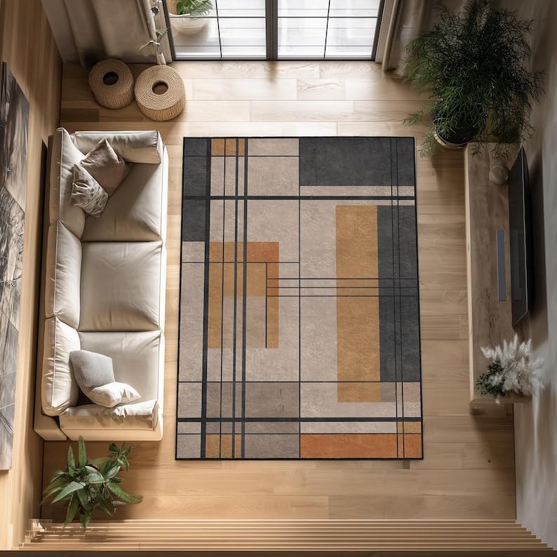 Tapis géométrique moderne lavable grand format 180x250 pour couloir et salon bohème