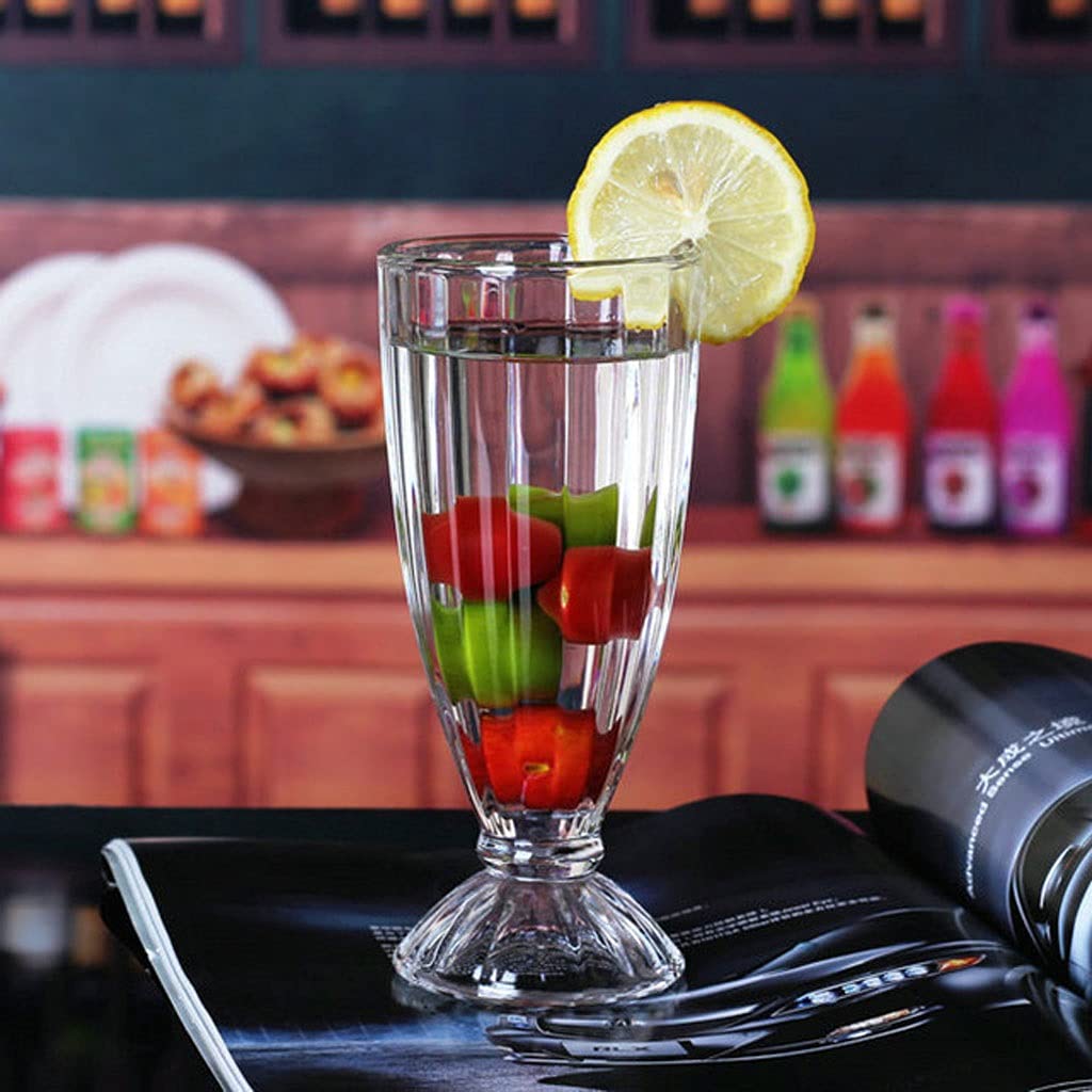 Wasserbecher, 350 ml, Glas, Milch, Teetasse, Milchshake-Becher, Eisbecher, Saftbecher, Dessertbecher, dicker, runder, gestreifter Juwelenbecher, 2 isolierte Becher