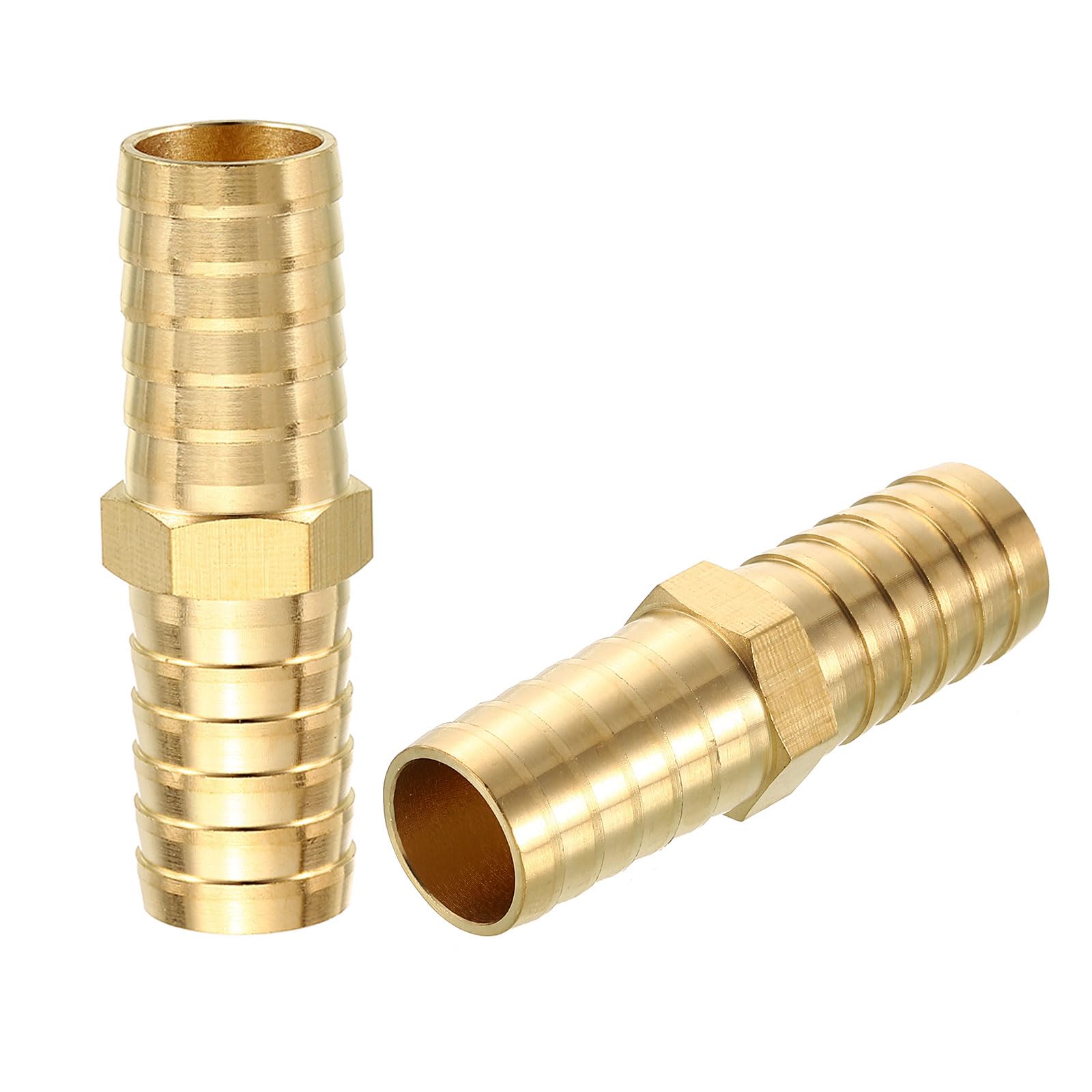 Rebower 2 Pack Brass Hose Barb Adapter, 5/8" Barb to 5/8" for Industrial, Automotive, Fluid Transfer, Home Gardening, and Water Treatment