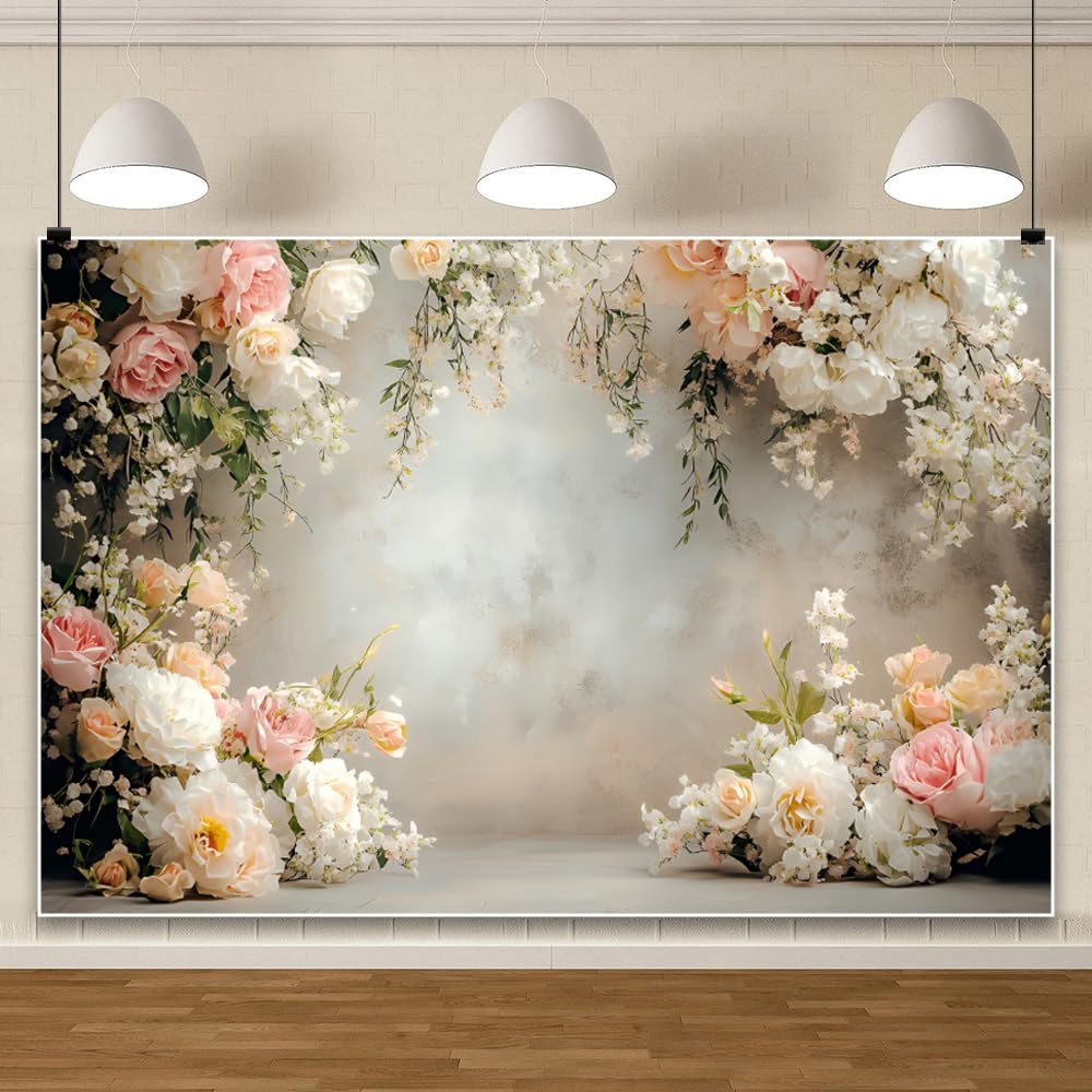 Toile de Fond Ttincceer Mur Fleuri 3x2.5m Fleurs printanières Sol Gris arrière-Plan pour Photographie Baby Shower Anniversaire décoration de Mariage bannière de fête prénuptiale