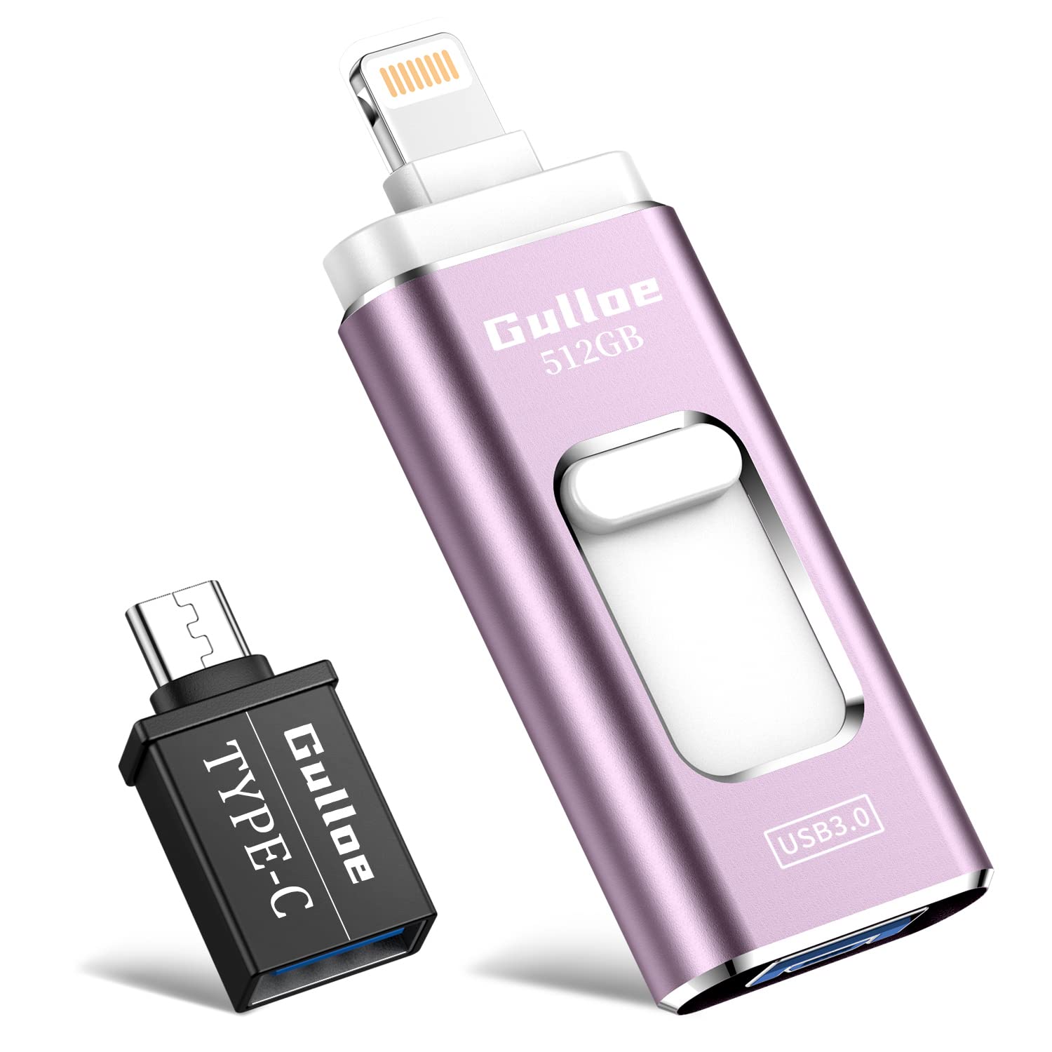 Flash Drive for iPhone 512GB, Gulloe USB Memory Stick Photo Stick External Storage Thumb Drive for iPhone iPad Android Computer (Light Purple)