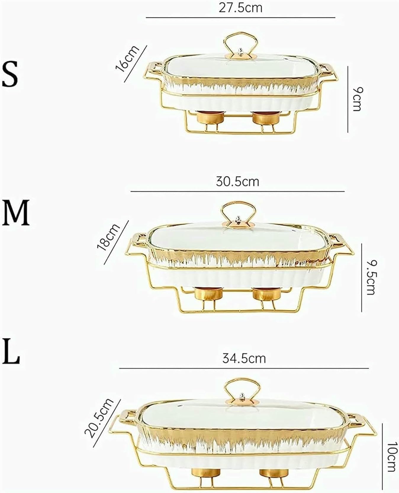 Juego de Plato for Calentar Alimentos de cerámica, Plato Rectangular for Calentar Alimentos con Tapa de Vidrio Transparente y Soporte for Calentar Alimentos for el Invierno(S)