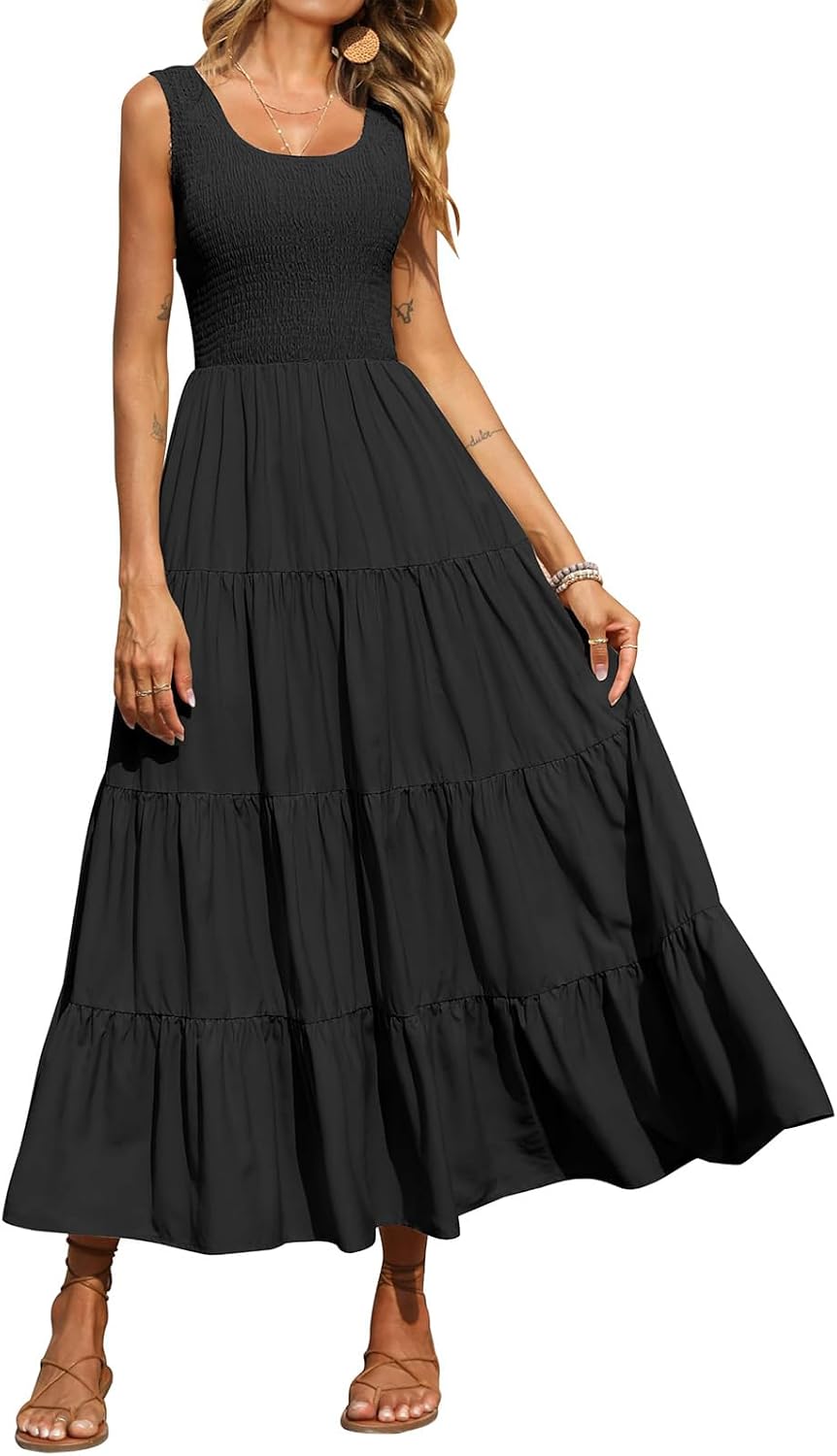 Women's Summer Sleeveless Maxi Dress Casual Loose Tank Dresses Beach Tiered Long Dress Flowy Swing Sundress