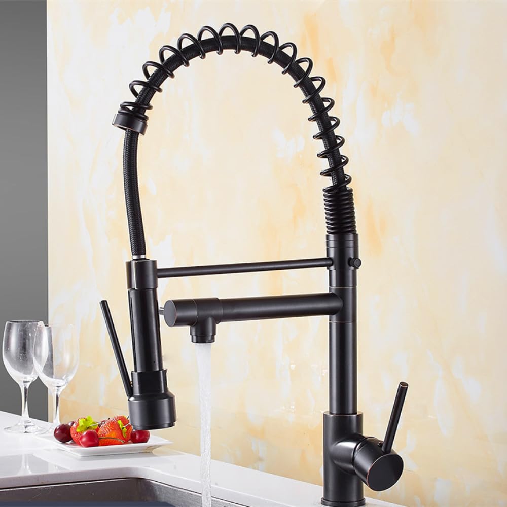 Mélangeurs à bec à ressort simple robinet de cuisine doré et noir pour évier