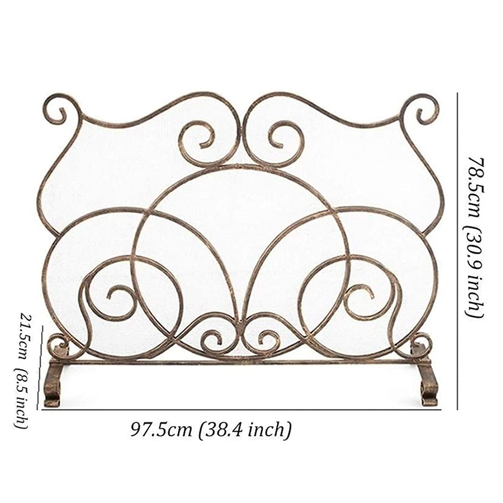 Protection de cheminée avec Motif à défilement, Grand Cadre en Fer forgé à Panneau Unique doré avec Maille pour feu Ouvert/Feux à gaz/poêle à Bois The New