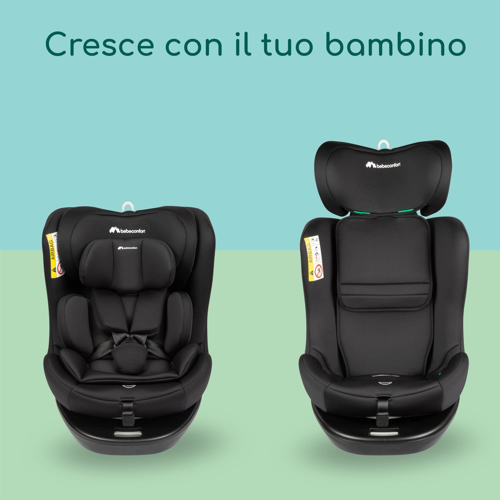 Bebeconfort EvolveFix i-Size Seggiolino Auto 0-36 kg, Seggiolino 360 girevole, 0-12 anni, 40-150 cm, Isofix, Reclinabile 5 posizioni, Regolabile in Altezza, Top Tether, Tessuti Traspiranti, Black Mist