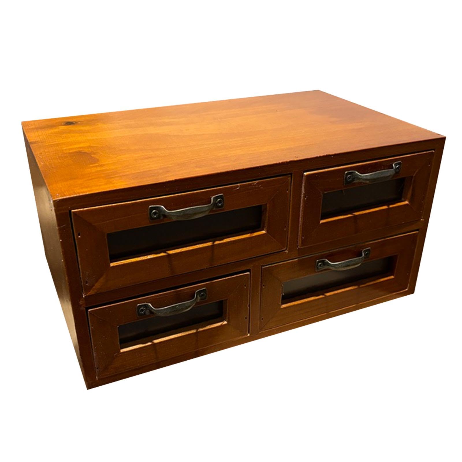 Schreibtisch Organizer Holz Desktop Aufbewahrungsbox Schubladenschrank Kosmetikbox Schreibtischzubehör mit Aus Massivholz für Arbeitszimmer, Vier Schubladen