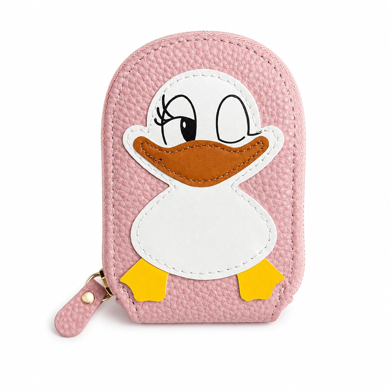 Cute Duck Cartoon Coin Purse for Women & Kids | PU Leather Zipper Pouch | Mini Coin Wallet for Cash, Cards | Black (Pink)-picture-50