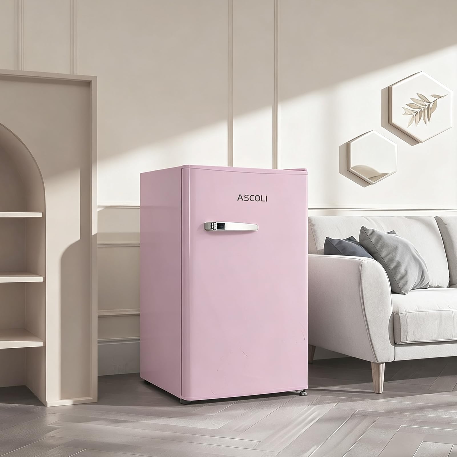 Retro kühlschrank mit gefrierfach klein 85L (77+8L), Mini vintage gefrierkombination freistehend gefrierschrank rosa,Leise, Mechanische Steuerung, LED-Beleuchtung