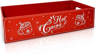 Hot Cocoa Storage Box Chocolate Bar Christmas Decor Xmas Red Rustic Farmhouse Storage Caddy for Home Kitchen Farmhouse Office Gift Party Decoration