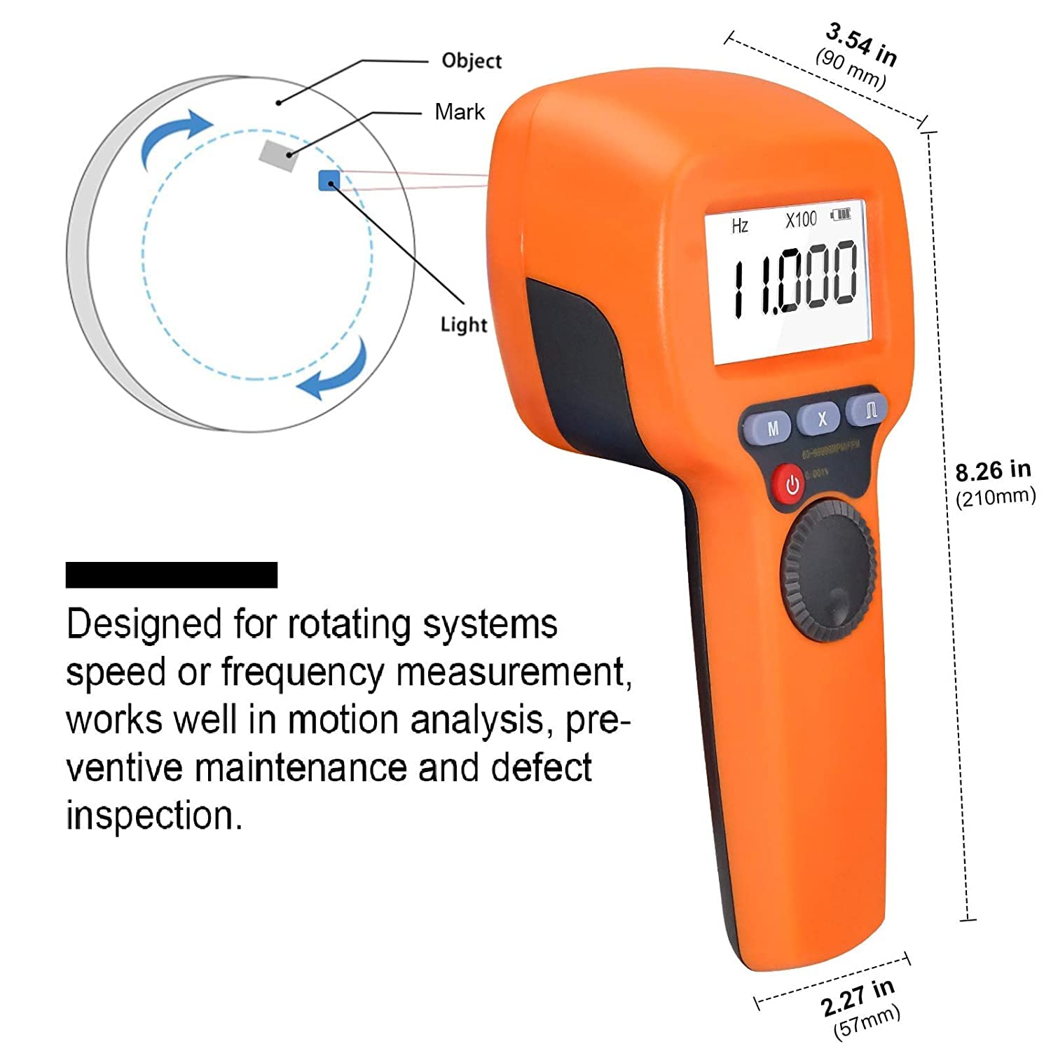 Kethvoz Tachimetro Digitale Stroboscopio, Portatile Tachimetro Stroboscopico, Misurazione Del Motore, Elica, Velocità Rotativa 60~9999 Fpm, Led Flash Strobe Hz Velocity Tester for Gear Print Sealing