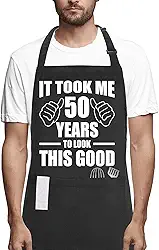 Presentes de aniversário de 50 anos para mulheres e homens, aventais engraçados de chef com bolsos, Took Me 50 Years preto, Tamanho Único