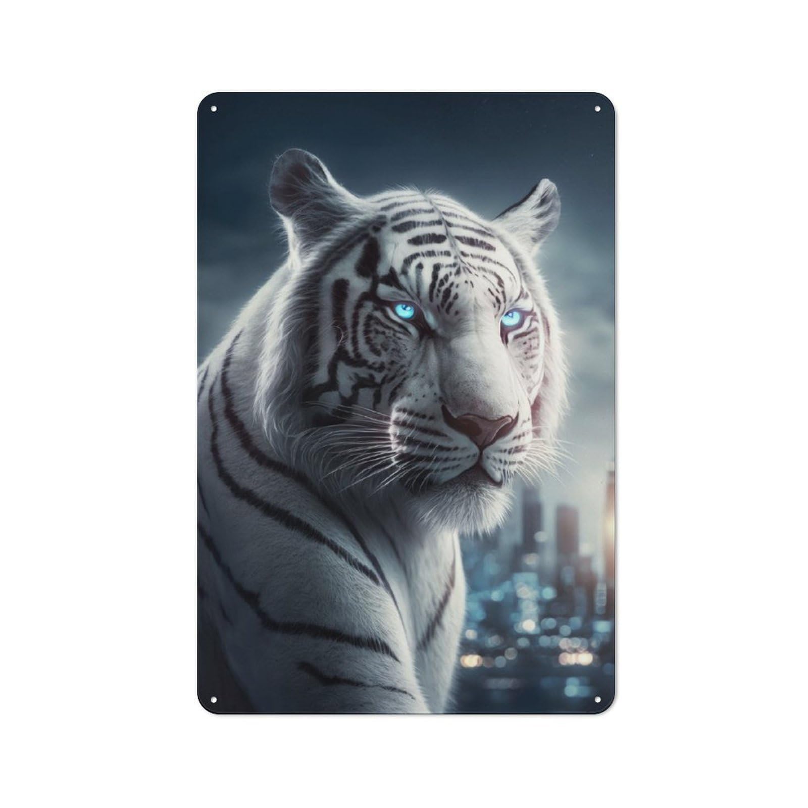 Junmoney White Tiger In The City Vintage Retro Metal Sign 30X20cm Featuring Garage Wall Decor For Garage, Workshop, Shed Or Utility Room
