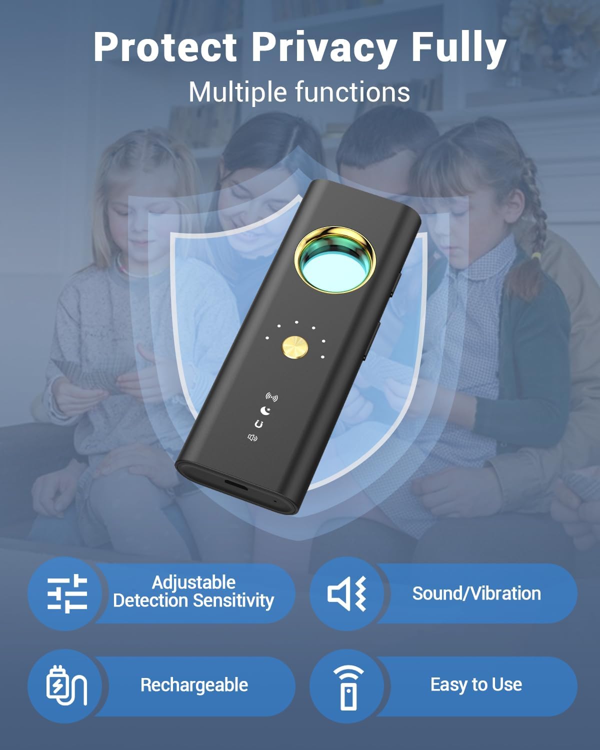 Hidden Camera Detectors, Bug Detector RF GPS Tracker Devices Device to Detect Listening for Office, Hotels,Bathroom,6 Levels Sensitivity,4 Professional Modes black