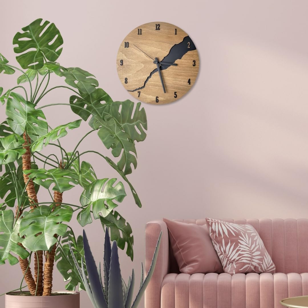 Wanduhr Holzoptik Modern 30 cm – Lautloses Quarz-Uhrwerk | Europäisches Design ohne Tickgeräusche – Stilvolle Uhr für Wohnzimmer, Küche, Büro & Schlafzimmer – Wandeko Bad Büro