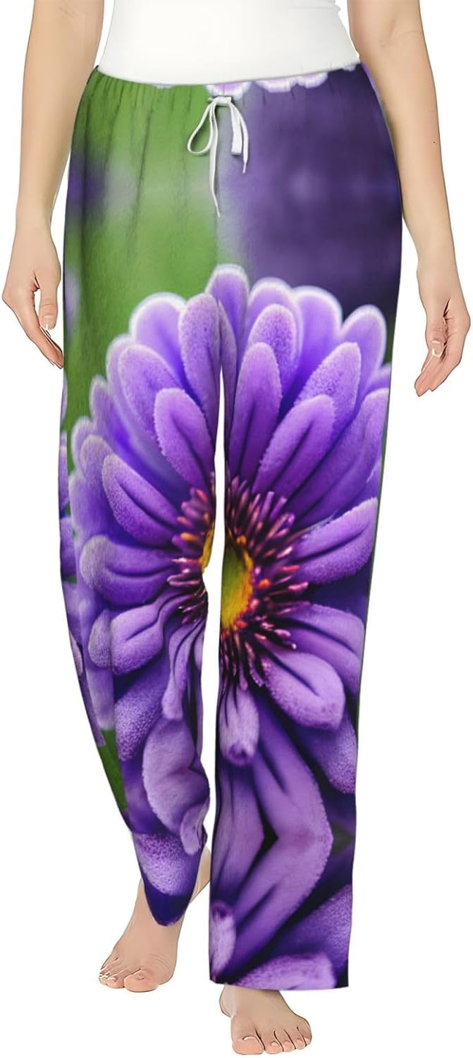 Purple Lavender Flower Print Cozy Christmas Pajama Pants,Flannel Pajama Bottoms,Cater To Various Body Types