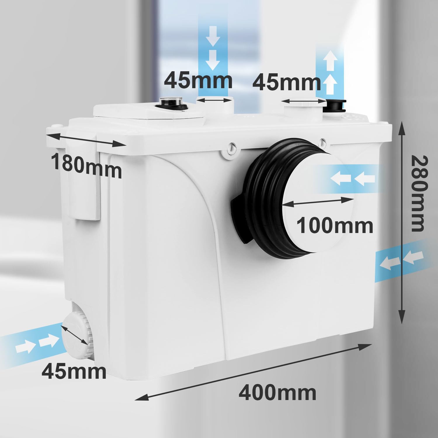 Hebeanlage Kleinhebeanlage, 700W Schmutzwasserpumpe Fäkalienpumpe 190L/min, 4 in 1 Schmutzwasser Abwasser Fäkalien Pumpe für WC Waschmaschine Waschbecken, Sehr Leise