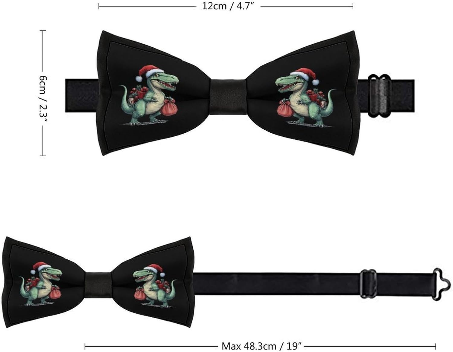 Christmas Dinosaur Bow Ties for Men Fun Printed Pre Tied Adjustable Bowtie for Party Wedding