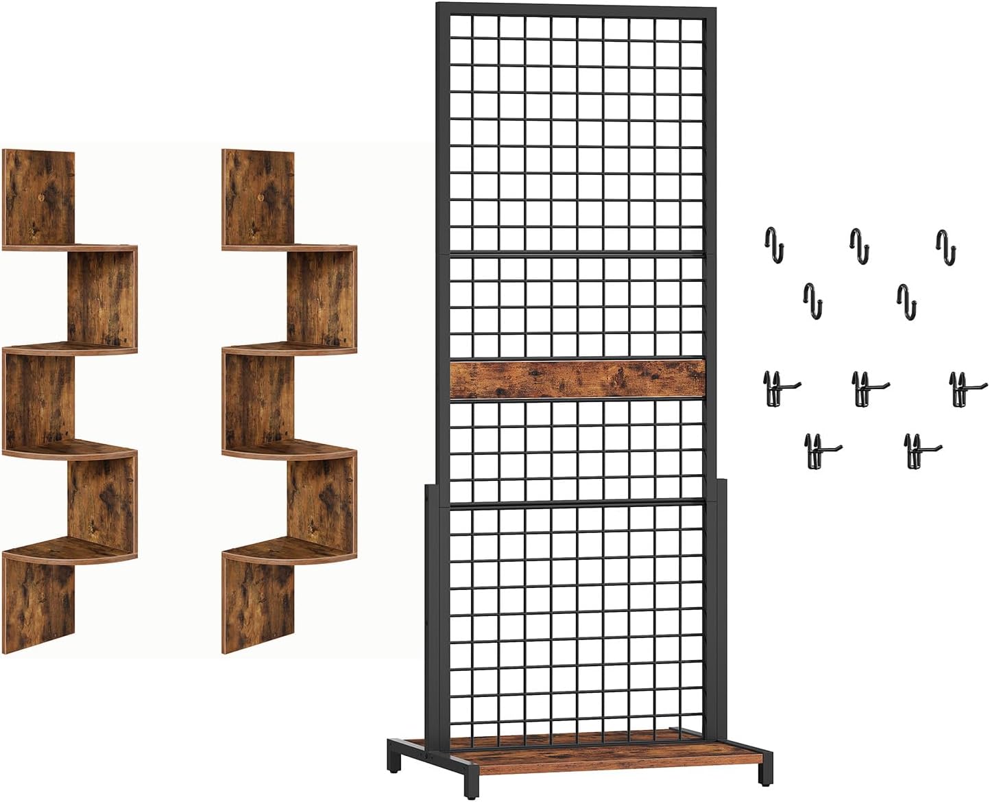 HOOBRO Corner Shelf Wall-Mounted, Grid Wall Panels 2.1' x 67.3' Ft, Set of 2 Floating Corner Shelves for Wall, Movable Grid Dislay Rack, BF25BJP201-BF50DC01