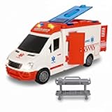ArtCreativity Ambulance Toy Truck for Kids, Lights & Siren, Friction-Powered 1/16 Scale Rescue Toy Ambulance, Emergency Vehicle Ambulance Toys for Kids 3-8 with Removable Stretcher, Doors Open