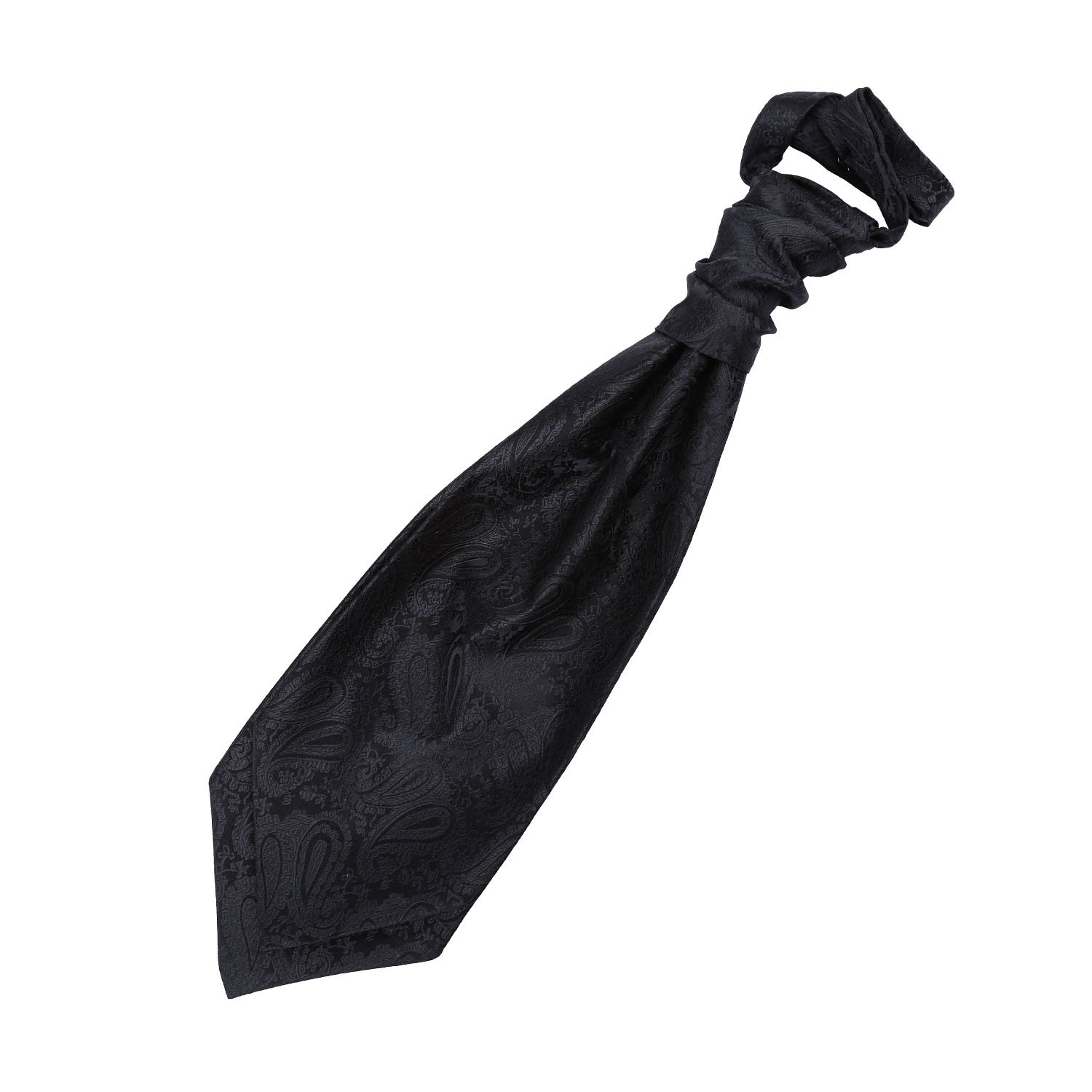 DQT Mens Paisley Floral Jacquard Pre-Tied Scrunchie Cravat - Wedding, Business & Formal Wear - Black