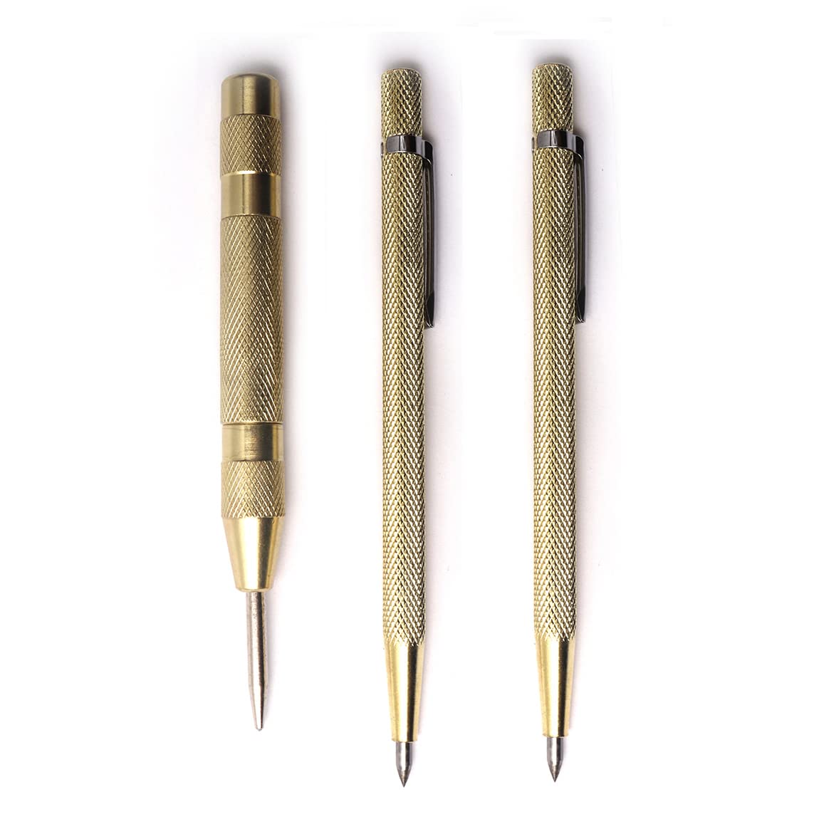 Tungsten Carbide Tip Scriber Tool Metal 2Pack, Alloy Etching Engraving Pen with Clip,Brass Automatic Center Punch 1Pack