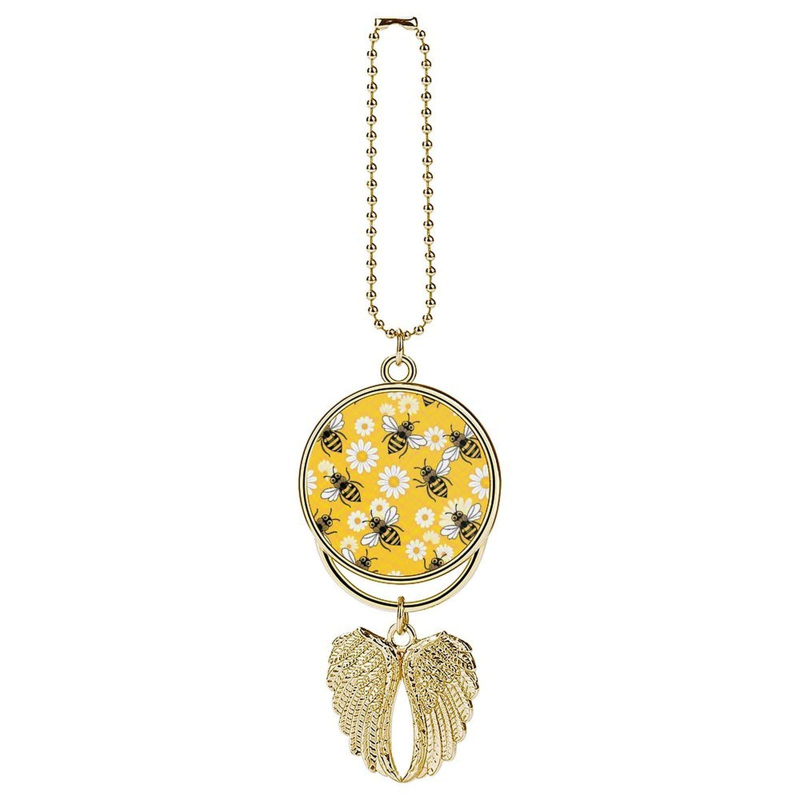 Bee Daisy Pattern Car Pendant Car Rearview Mirror Pendant Custom Photo Car Hanging Ornament Car Rear View Mirror Hanging Accessories Angel Wing Car Charm Gift for Men Women