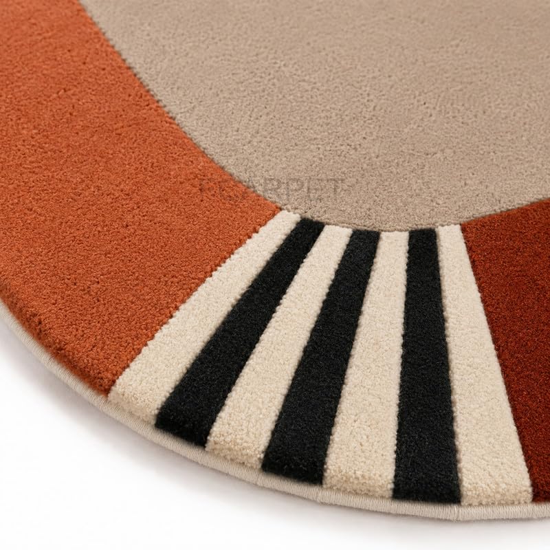 Image of Oval Carpet with Geometric Stripe Border Luxury Wool (Multicolor 12 x 15 feet)