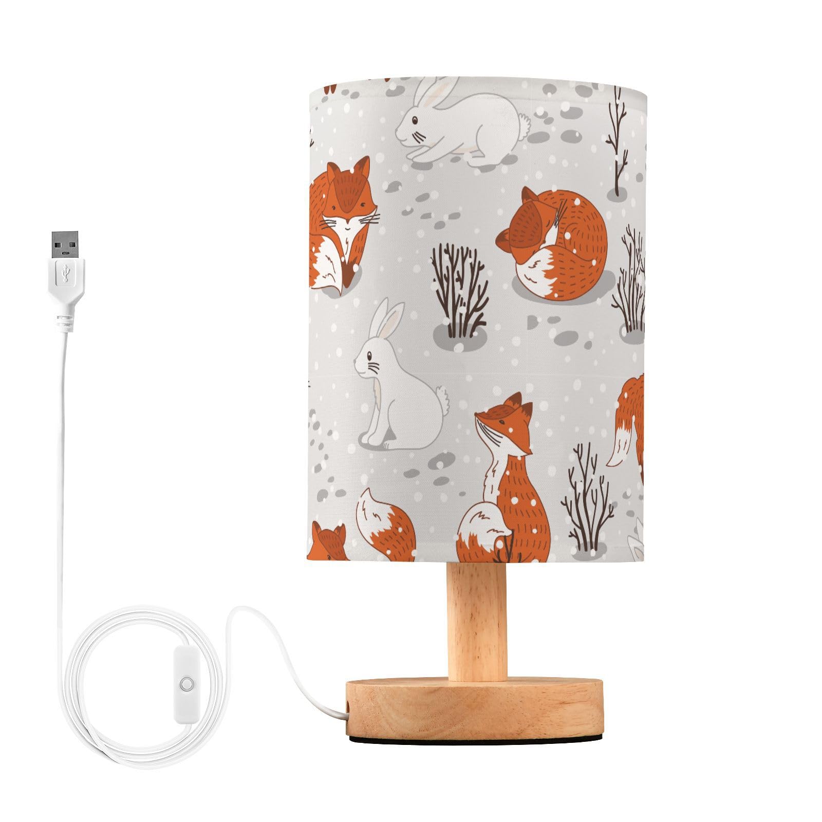 Mnsruu Bedside Table Lamp Fox Rabbit Bedside Lamps LED Light Desk Lamp Fabric Shade Small Lamp for Bedroom Living Room (Bulb Included)