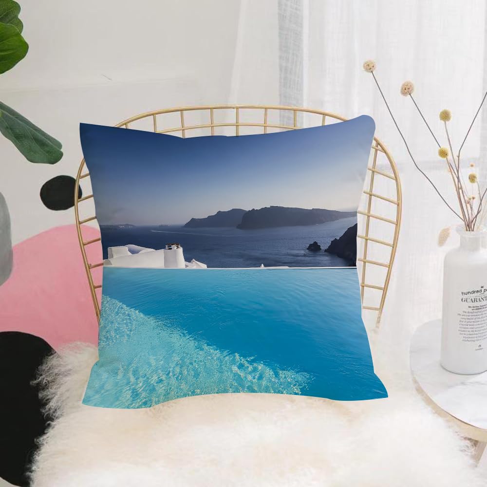 Hyosxw Luxury Resort Swimming Pool In Santorini Gre - A4 Cushion Cover,Throw Pillow Case Home Decorative For Living Room Bedroom Sofa Chair 18X18 Inch,Luxury Resort Swimming Pool In Santorini Greece Panorama Mediterranean Photo,Pillowcase 45X45cm