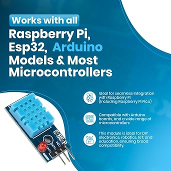SHILLEHTEK DHT11 Temperature and Humidity Sensor Module with LED & Cable - Temperature Humidity Measurement for Arduino, Raspberry Pi, ESP32 and Other Microcontrollers, Electronic Practice DIY