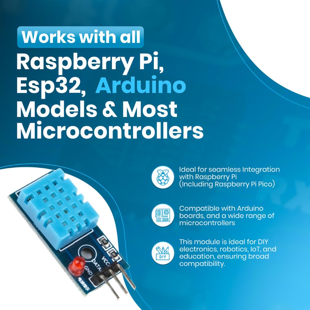 SHILLEHTEK DHT11 Temperature and Humidity Sensor Module with LED & Cable - Temperature Humidity Measurement for Arduino, Raspberry Pi, ESP32 and Other Microcontrollers, Electronic Practice DIY — Amazon image 2