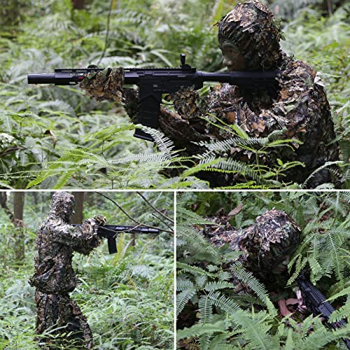 Zicac 5 Pcs Ghillie Suit, 3D Leaf Camouflage Uniform, Mask, Gloves, Storage Bag Set - Image 2