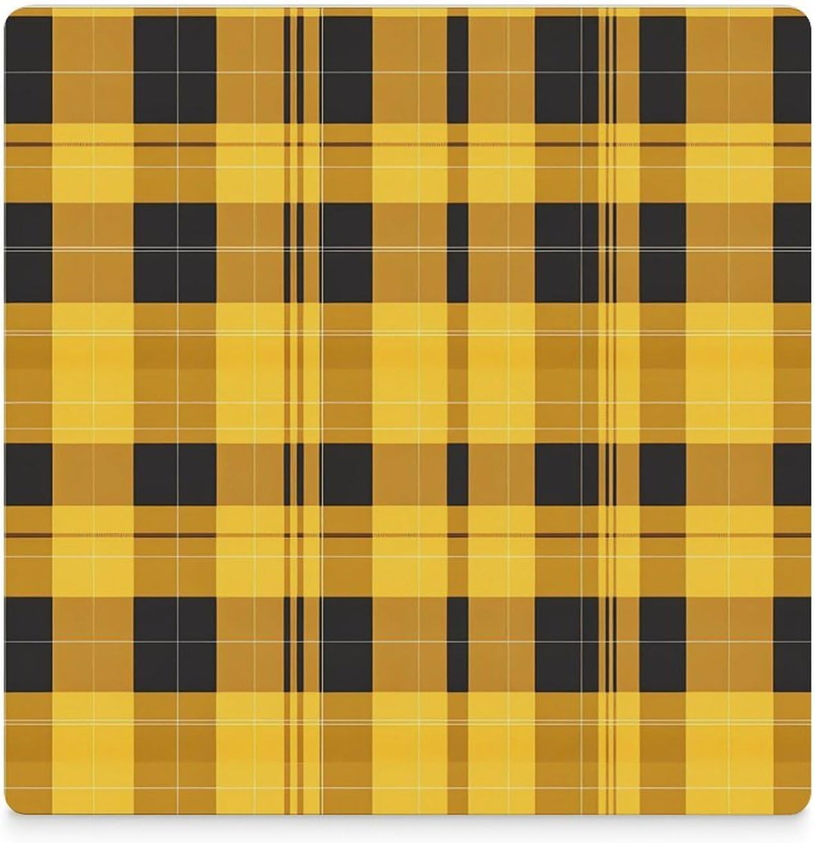 Plaid Checkered Yellow Funny Ceramic Coasters for Drinks Absorbent Cup Holder Tabletop Protector with Cork Base