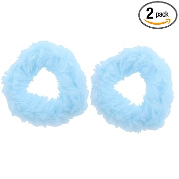 Small Fuzzy Fur Scrunchies Furry Pony Holder - Set of 2-Light Blue
