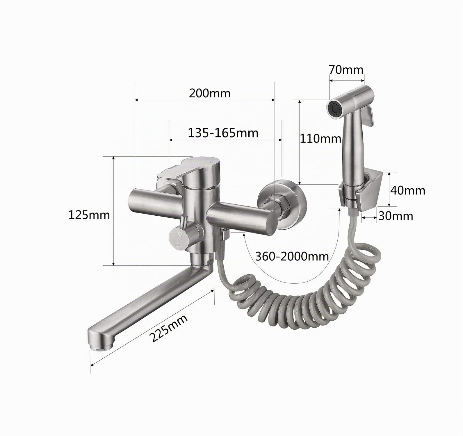 Homelava Rubinetto a Parete con Doccetta, Rubinetto da Cucina a Muro Girevole a 360° Rubinetto per Lavello in Acciaio Inossidabile Spazzolato, Tubo Rotante 23 cm