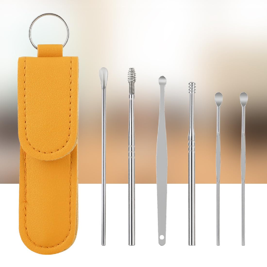 WeddHuis 14 Pezzi Pulisci Orecchie Kit di Rimozione del Cerume, Strumenti per Pulizia dell’Orecchio in Acciaio Inox, con Custodia Portatile in PU, per Adulti e Bambini Pulizia Dellorecchio