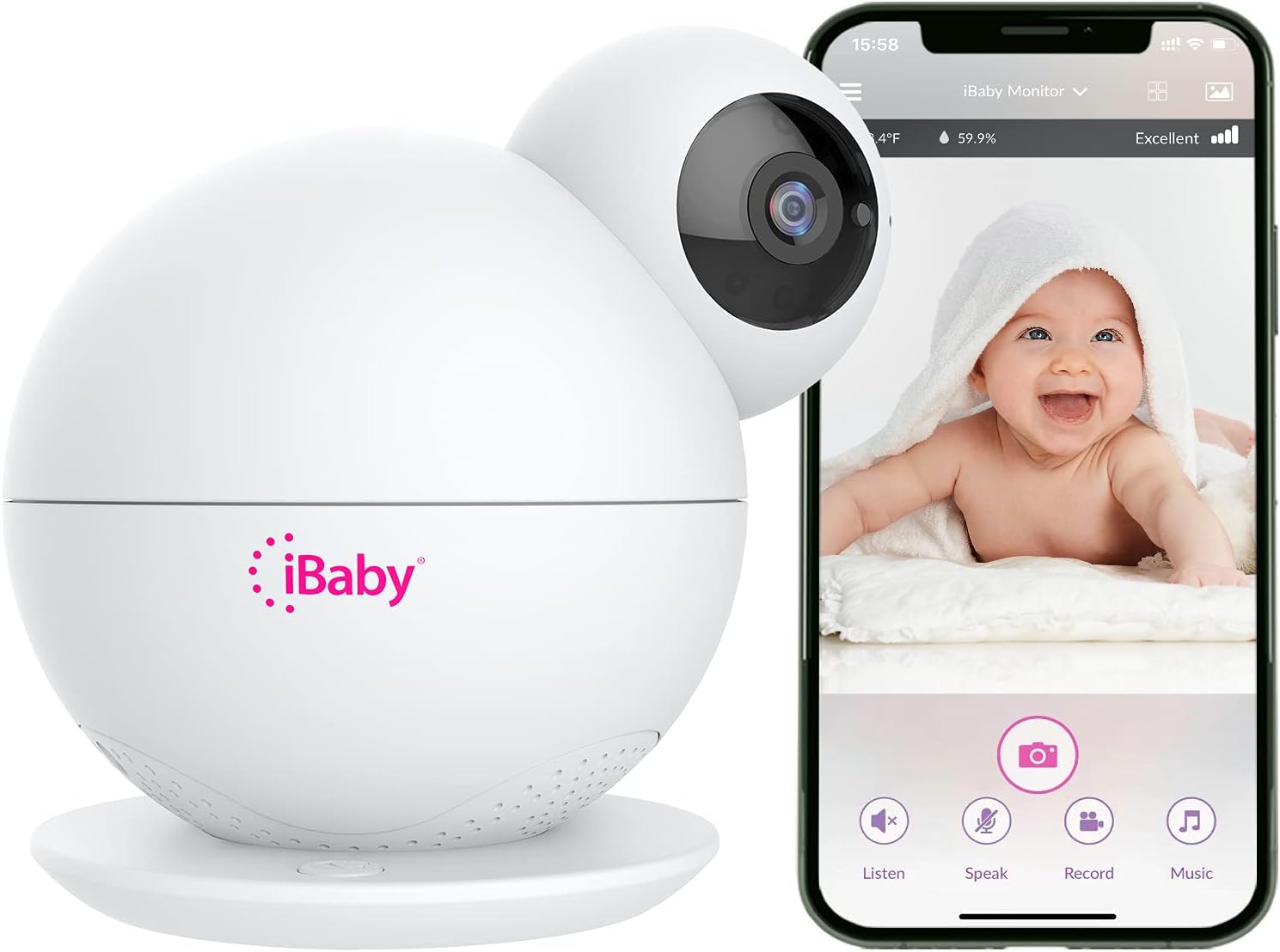 iBaby M8L 1080P Smart Baby Camera Monitor, WiFi Baby Monitor with Upgraded Night Vision 2-Way Talk Motion/Crying Alert Lullabies 360º Pan 110º Tilt White