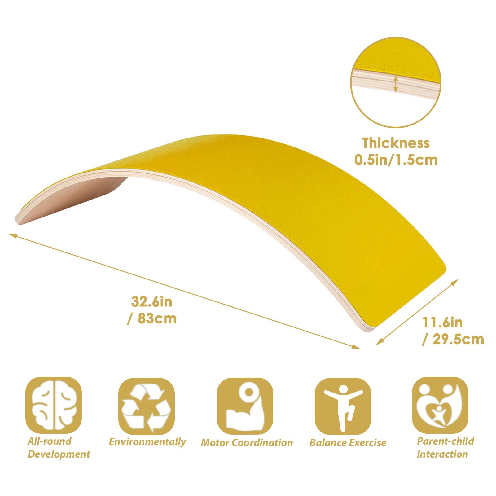 MAMOI Tabla De Equilibrio 85x30 Cm De Madera – Wobbel Board Para Niños Desde 6 Meses, Sostiene Hasta 100 Kg, 100% ECO