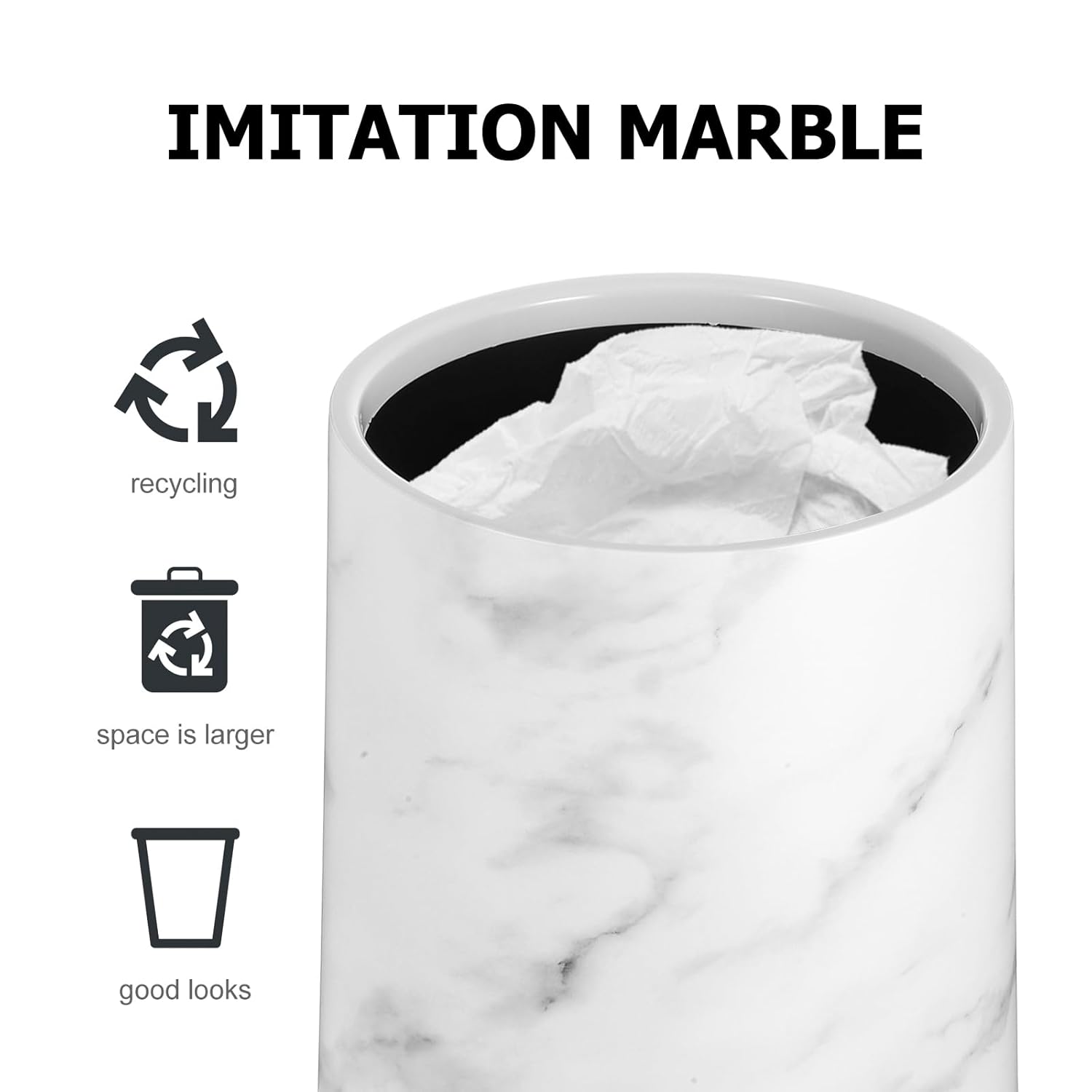 Cabilock Marble Pattern Double Layer Trash can 8L Plastic Wastebasket with Large Opening for Bathroom Kitchen Office Home Easy to Clean