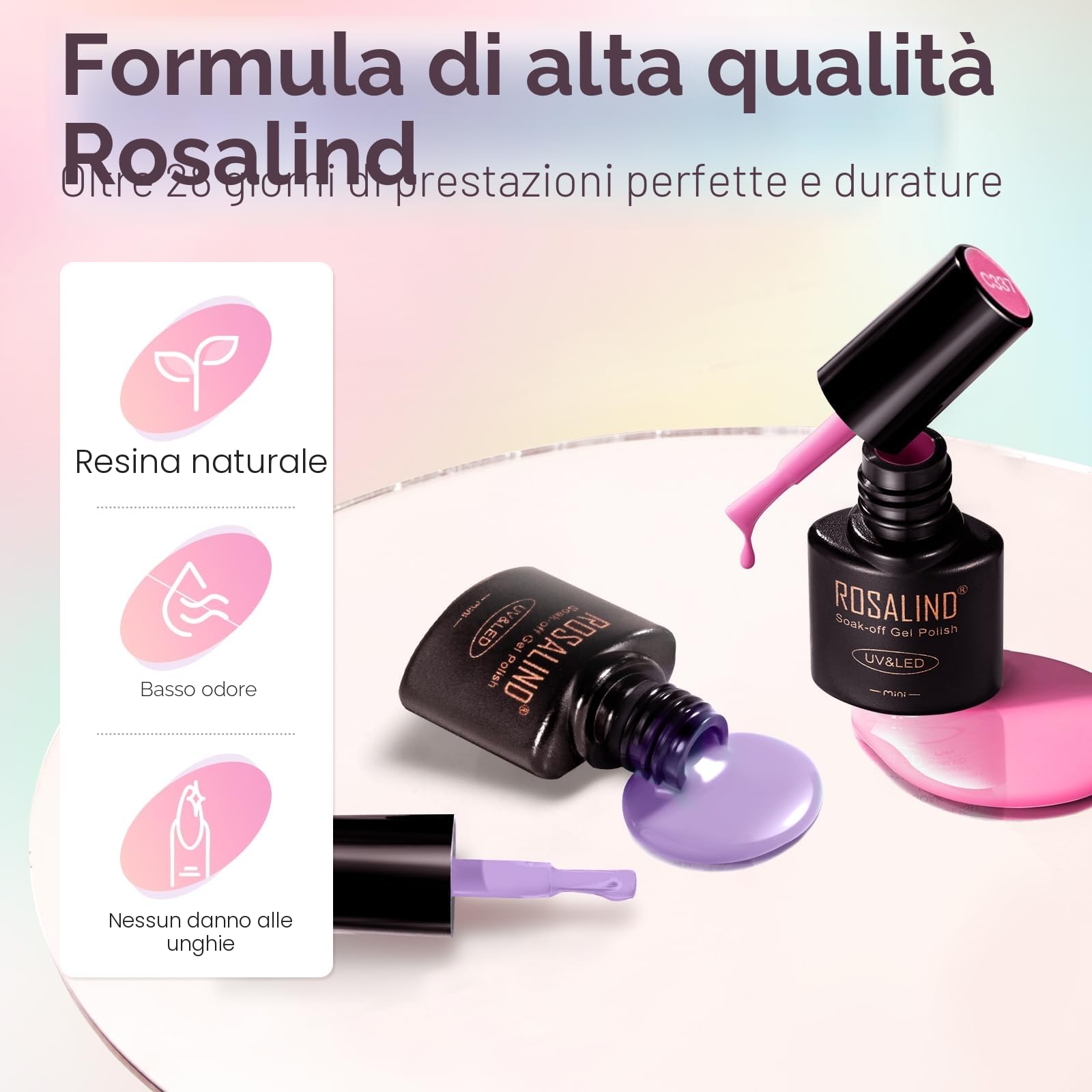ROSALIND Smalto Semipermanente Unghie, 48 Pezzi Bianco Rosa Viola Giallo Arancione Rosso Colori Smalti Semipermanenti per Unghie Blu Grigio Verde Marrone, UV/LED Mini Smalto Gel Unghie Manicure