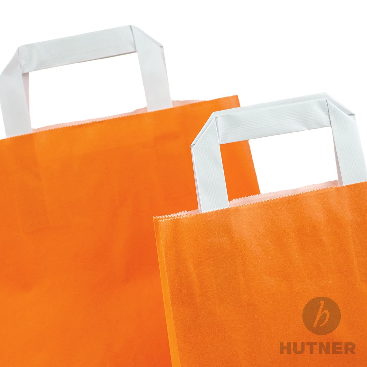 Papiertüten orange mit Flach-Henkel I 100 Stk. 18+08x22cm I Papiertragetasche für Einzelhandel, Weihnachten, Mitbringsel, TO-GO I Geschenktüten aus Kraftpapier I HUTNER